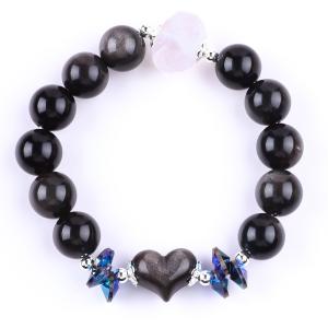 Wholesale Handmade Gemstone Beaded Bracelet Natural Silver Sheen Obsidian Stone Bracelet Adjustable Heart Charm Bracelet For Party from china suppliers