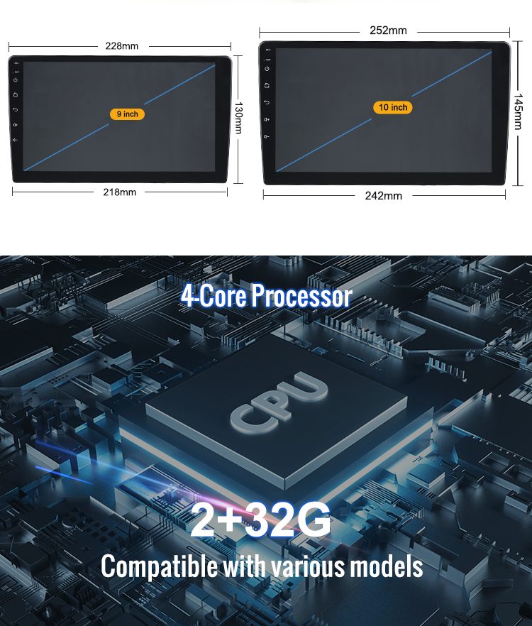 4GB 64GB Universal Android Car Stereo 2.5GHz 9 Inch Octa Core Wireless