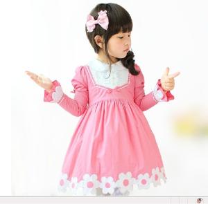 Wholesale Lovely Girls Dress / Dresses , Pink Cotton Childrens Clothes Long Sleeve from china suppliers