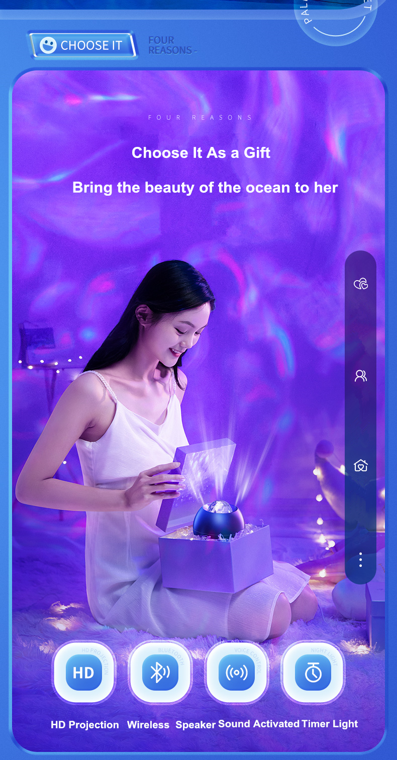 Remote Control Ocean Wave Atmosphere Room Projector Light For Kids Adults Game Center Car