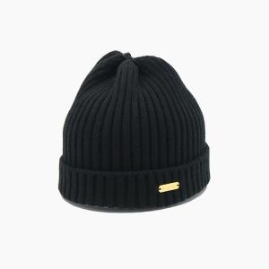 Wholesale Custom Winter Cuffed Knitted Hats Mental patch Beanies Solid Color Unisex Warm Caps from china suppliers