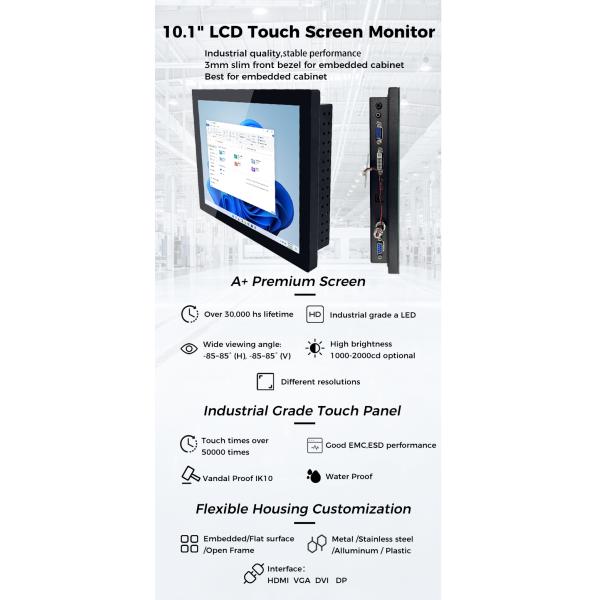 Anti Glare 10.1 Inch Touch Monitor Fingerprint Proof Shock Resistance For Outdoor