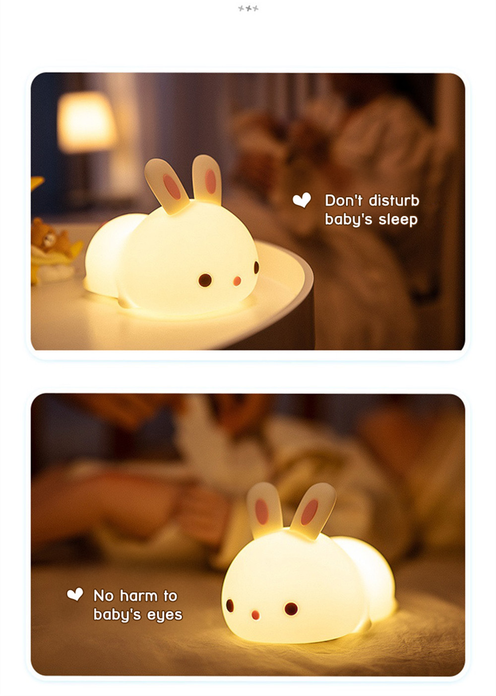 Soft Silicone Rabbit Kids Nursery Bedside Nightlight Lamp Gifts Touch Sense RGB LED Bunny Night Light