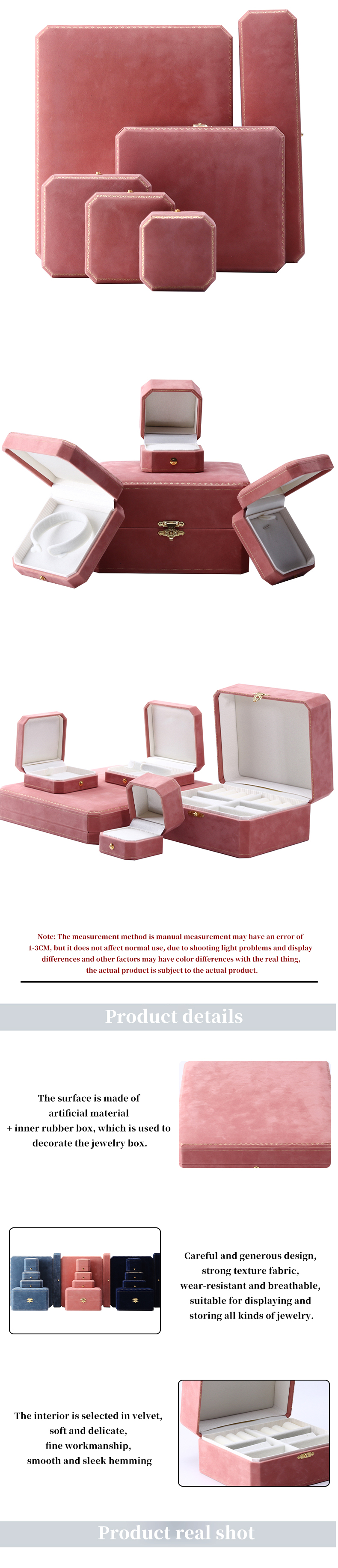 Pink Velvet Rectangle Jewelry Box for Luxury Pattern Bracelet Set Custom Logo