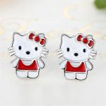 Kitty Childrens Silver Stud Earrings Red White Black Enamel Jewelry In 925