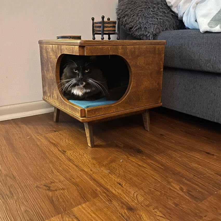 39cmx40x40cm Wood Pet Furniture Cozy Wooden Cat House Indoor Rustical Box