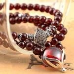5mm Round Genuine Garnet Beads Bracelet with 925 Silver Marcasite Garnet Charm