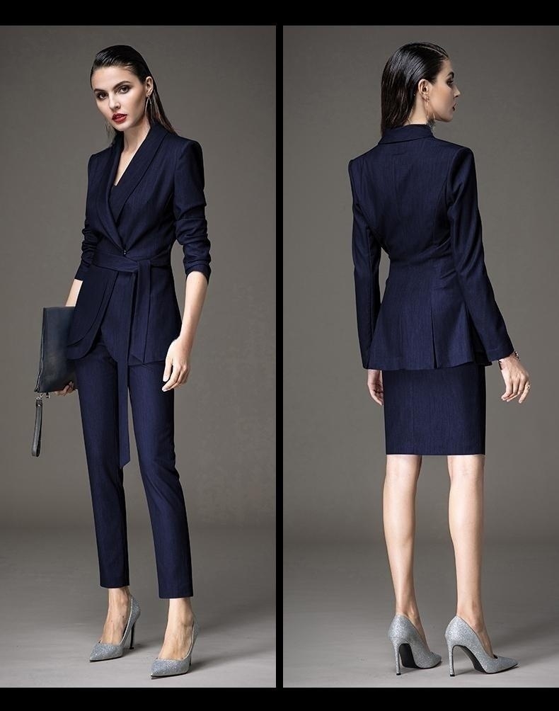 2021 Formal Women Uniform Long Sleeve Women's Suits Customized Ladies Office Slim Suit Set