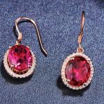 18k Rose Gold Plated Sterling Silver Red Cubic Zircon Dangle Earrings(E12145)