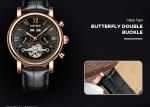 KINYUED J022-4 Minimalist Black Dial Leather Strap Watches Complete Calendar