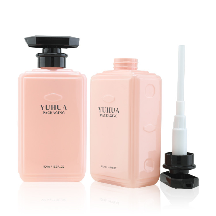 Square Hair Care 500ml Plastic Shampoo Bottle With Lotion Pump Cosmetic Plastic Bottle
