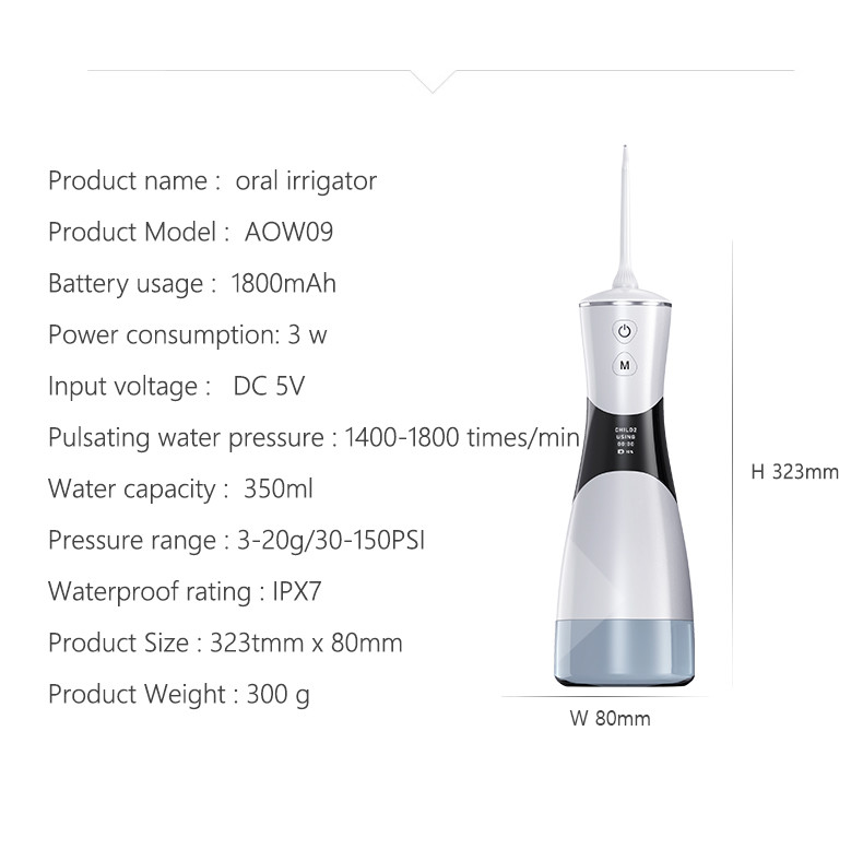 Water Flosser 350ML Cordless Portable IPX7 Water Floss Oral Irrigator Multiple Features Oral Irrigator
