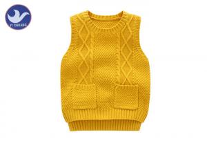 China Sleeveless Cable Knitting Girls Pullover Sweaters Two Pockets Unisex Vest Side Slit on sale