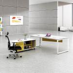 L Shape Executive Office Desks Sets White Single With Wooden Baffle