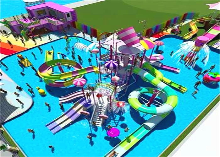 Funny Interactive Fibreglass Colorful Water Slide Equipment Candy Style