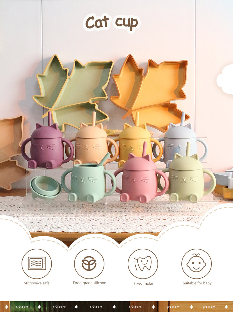 Portable Food Grade Silicone Kids Cup Non Toxic Cat Style For Infant Training