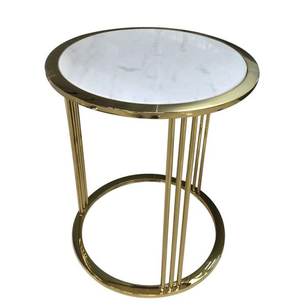 Round white Stone top polished gold finish metal frame coffee table/side table