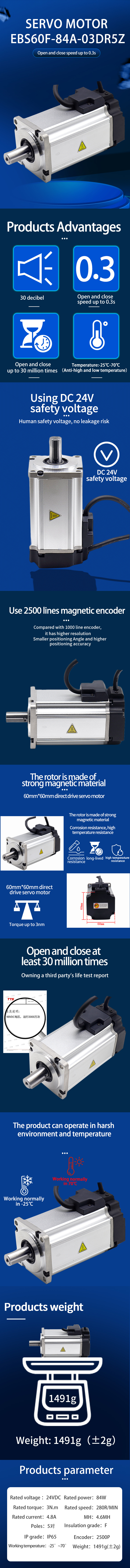 84W 3NM Low Speed High Torque Servo Motor 280RPM 2500lines