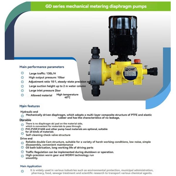Meter Electric Diaphragm Dosing Pump For Water Treatment Reciprocating