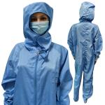 Blue 5mm Gird Washable Dust Free Anti Static Cleanroom Jumpsuit Coverall With