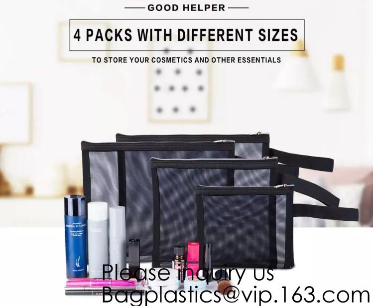 Mesh Cosmetic Bag Mesh Makeup Bags Black Mesh Zipper Pouch for Offices Travel Accessories，Organizer bag Zipper Folder Ba