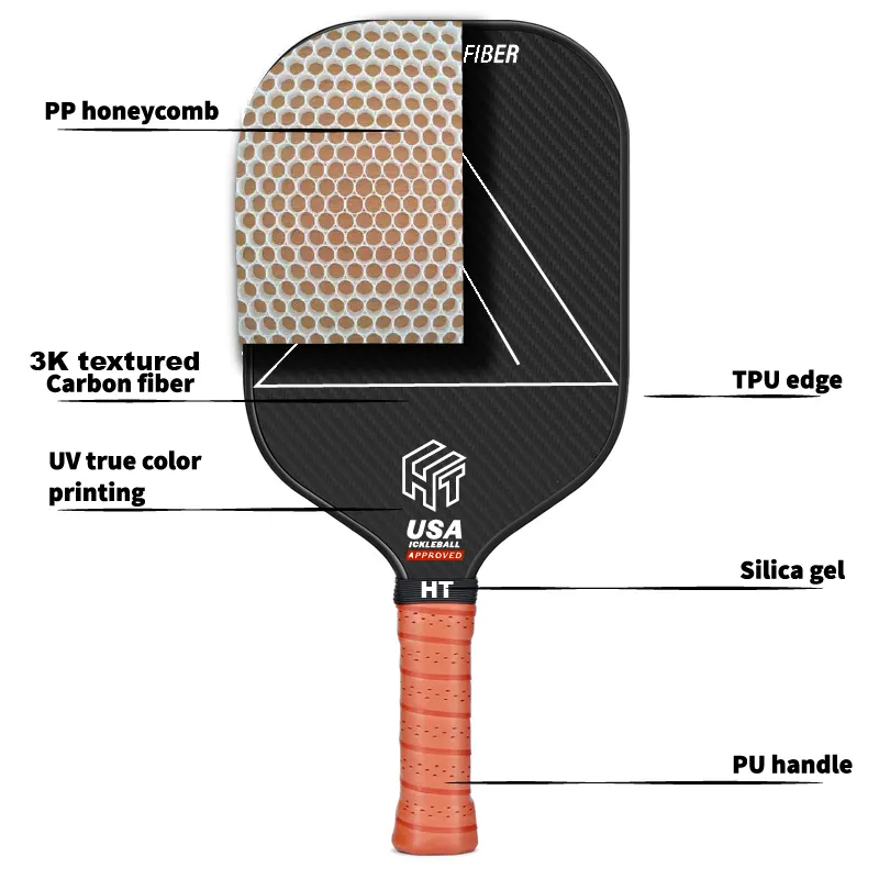 T300 Carbon Leather Fiber Pickleball Paddle for USAPA Approval and Lightweight Design