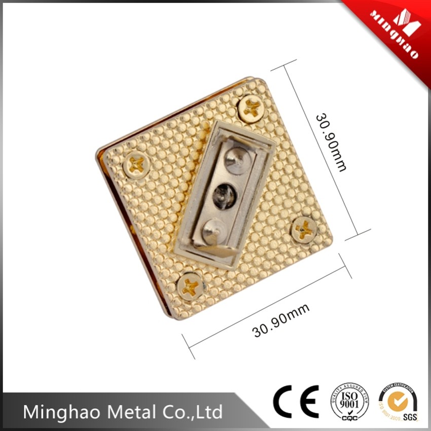 Durable gold handbag square turn lock for bag parts,30.9*30.9mm,Zinc alloy lock