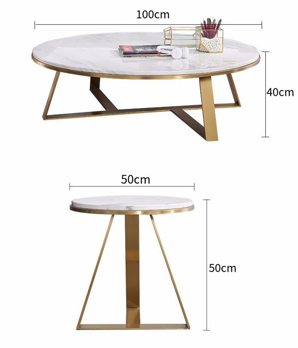 100x100cm Luxury Center Tables Metal Base Marble Top Low Tea Round
