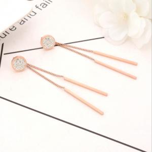 Wholesale Round full diamond stud Tassel pendant rose gold earrings Stainless steel fashion earrings wholesale from china suppliers