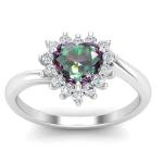 14K Rose Gold Plated Heart Cut Mystic Topaz White CZ Halo Gemstone Engagement