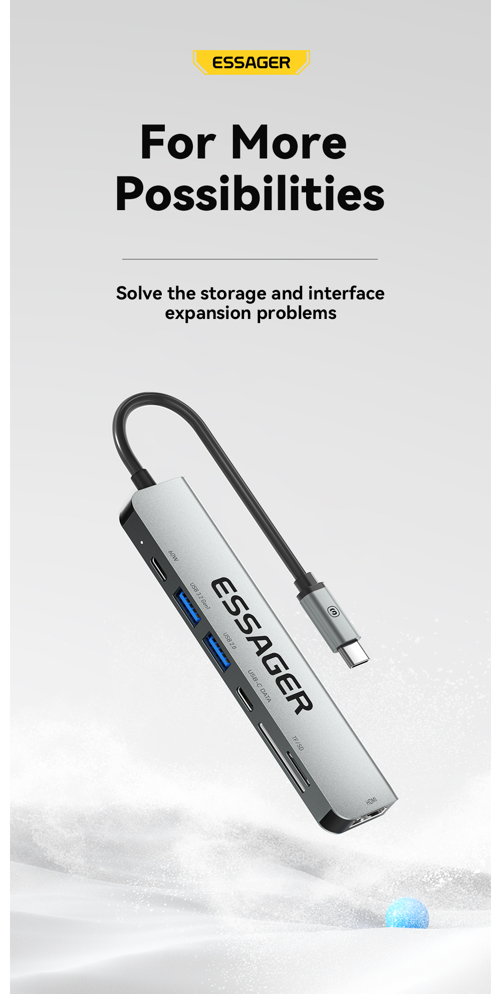 7 In 1 USB C HUB Multifunction Ports Fast Transmission 60W 4K 30Hz