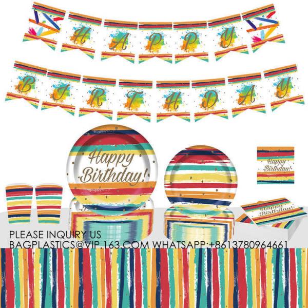 8 guests Birthday Party Tableware Decoration Set Rainbow Theme Tableware Paper