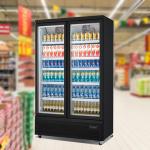 Double Glass Door Upright Refrigerated Showcase Drinks And Beverages Cooler