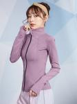 Purple Women Running Coat Thumb Hole Zipper Front Sweatshirt 230g