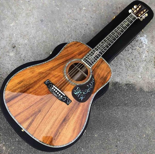 Factory KOA wood classic acoustic guitar,Life tree Ebony Fingerboard,Abalone
