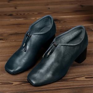 Wholesale S017 Cowhide handmade new personality high heels leather single shoes thick heel ethnic women's shoes with cotton from china suppliers