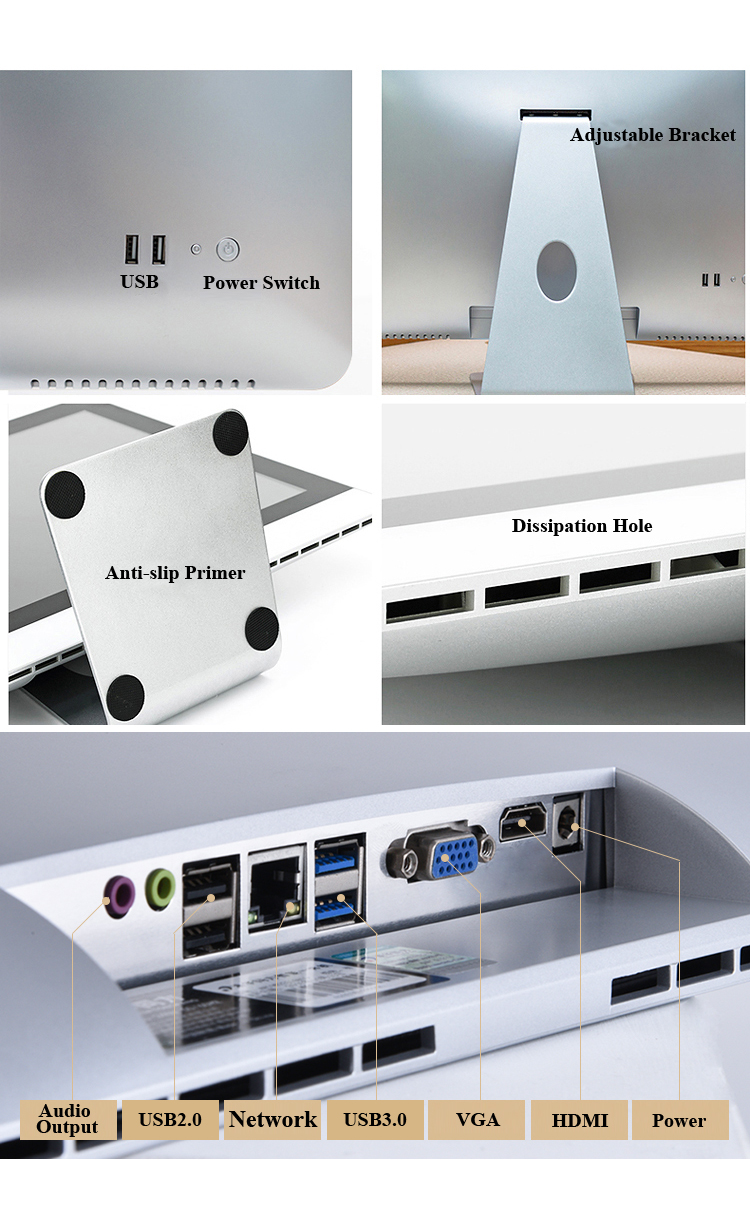 23.8 Inch Core I3 AIO All In One PC Computer With 178° Vertical Viewing Angle