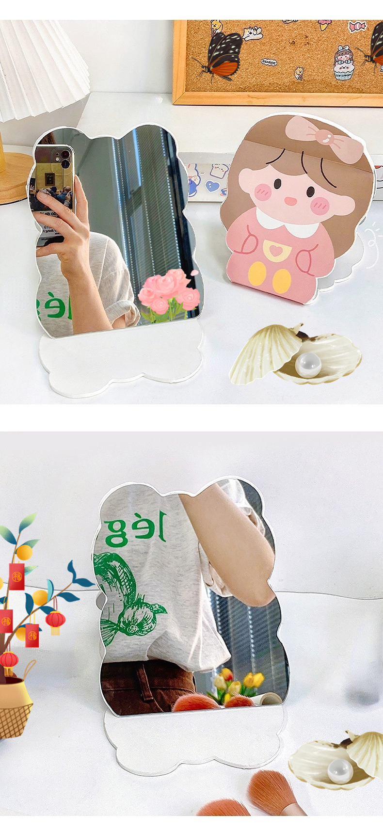 Extra LOGO Foldable Makeup Fold Make-Up Cute Travel Cosmetic Vanity Mirror for and LOGO