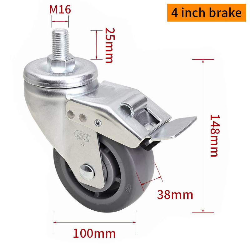 EDL Medium Duty TPE Caster 4inch 200kg Threaded by Swivel and Brake type 664S-56
