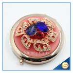 Shinny Gifts Luxury Crystal Cosmetic mirror Round Shape Metal Pocket Mirror