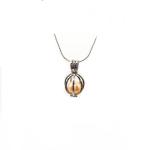 18K Silver Plated Love Wish Pearl Cage Pendant Necklace with 1pc Freshwater