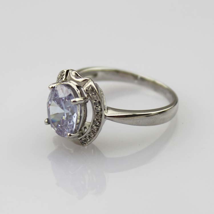 Women Jewelry 7mmx9mm Oval Purple Cubic Zirconia Sterling Silver Ring(R197)
