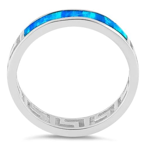 Blue Sapphire Engagement Greek genuine Pattern Lab Blue Opal Engagement Ring For Women