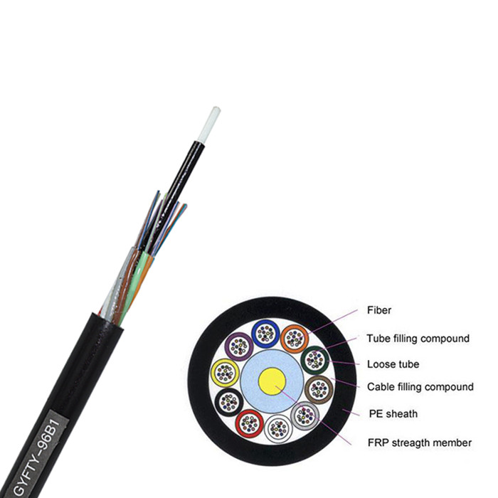 Black Aerial Single Mode GYFTY 6/12/24 Pair FRP Loose Tube Optical Fibre Cable