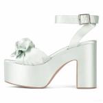 Velvet Lining Knot Womens Wedge Heeled Shoes Leather Sole Chunky Heel