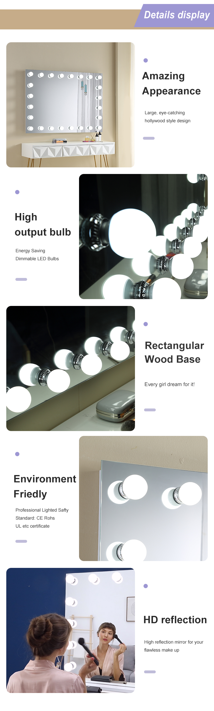 G60 24pcs Bulbs Light Up Makeup Mirror High Definition For Wall Mounting