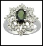 Elegant Tourmaline Silver Gemstone Rings With Rhodium Plating