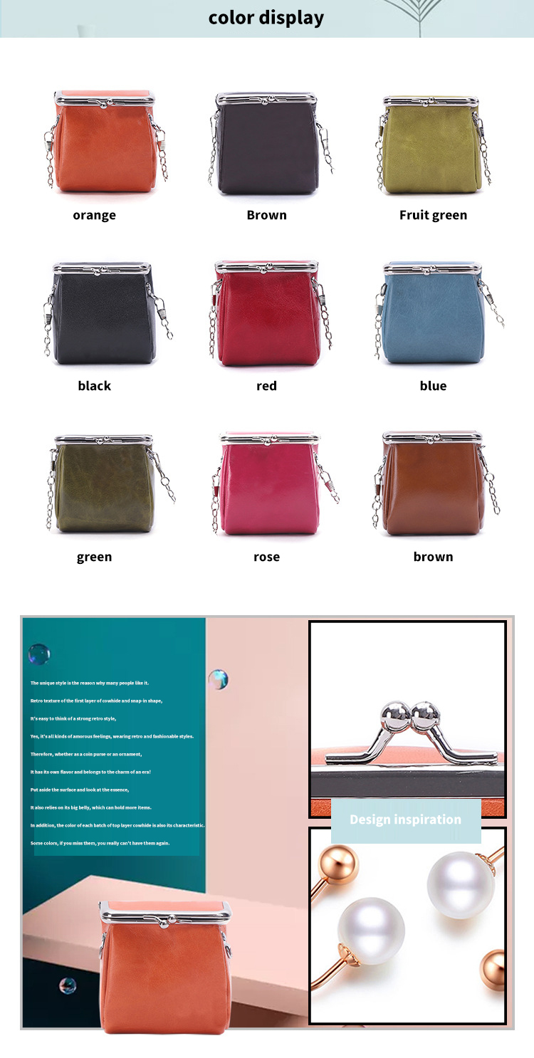 Low MOQ Genuine Leather Chain Sling Shoulder Bag for Women Mini Coin Purse Keychain