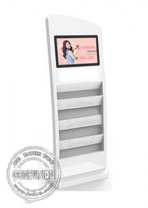 China 19 Inch Magazine Holder Advertising Standee Usb Update Media Kiosk With Book Shelves on sale