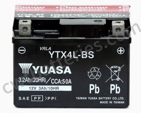 Lithium Motorcycle Yuasa YTX4L-BS Battery 12V 3Ah 10HR CCA:50A
